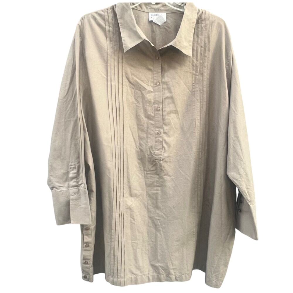 Mainstreet Blues Tunic Shirt Womens 3X Tan Brown Top Pintuck Pullover Classic